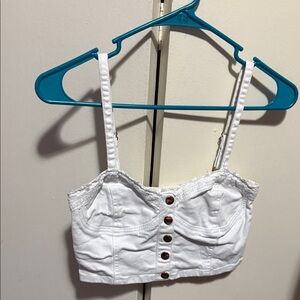 Forever 21 White Button-Front Crop Top